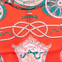 auth HERMES pink orange PAPEROLES 90 silk twill Scarf