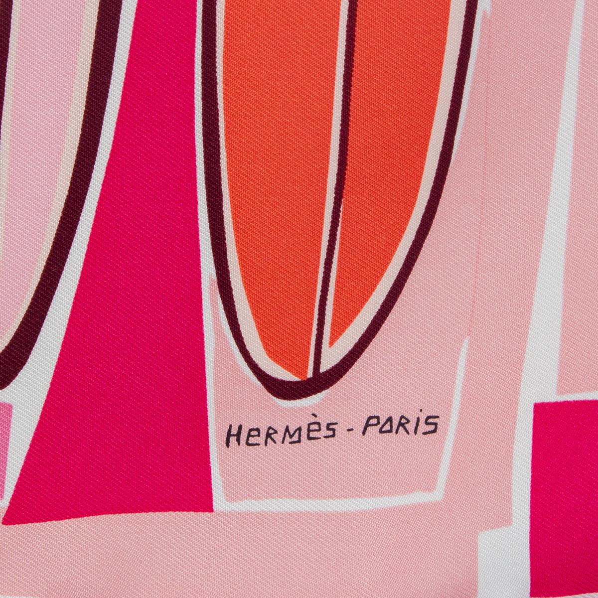  authentic HERMES pink SEA SURF & FUN 45 foulard en twill de soie Blanc Rose Corail Unisexe 
