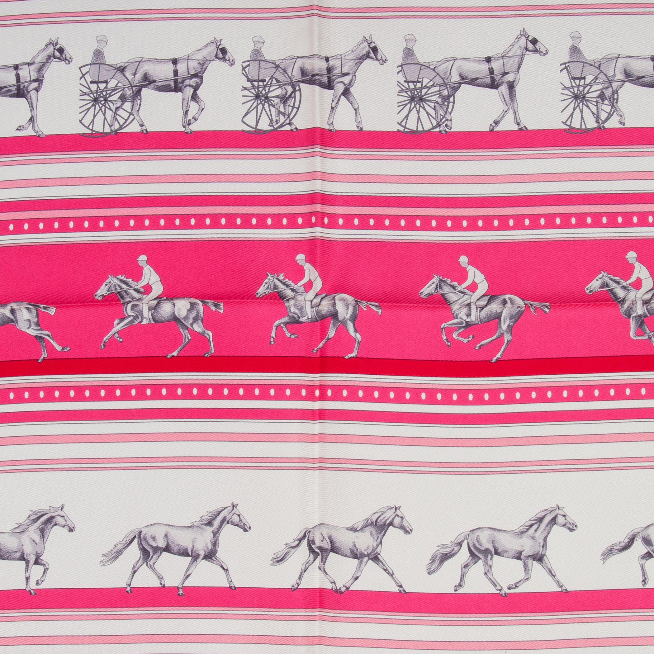 Hermès 'Sequences' Schal in limitierter Auflage aus rosa, roter und cremefarbener Seide (100%). Brandneu.

Breite 90cm (35.1in)
Höhe 90cm (35.1in)