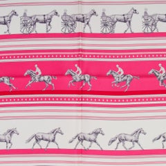 auth HERMES pink white SEQUENCES 90 silk twill Scarf