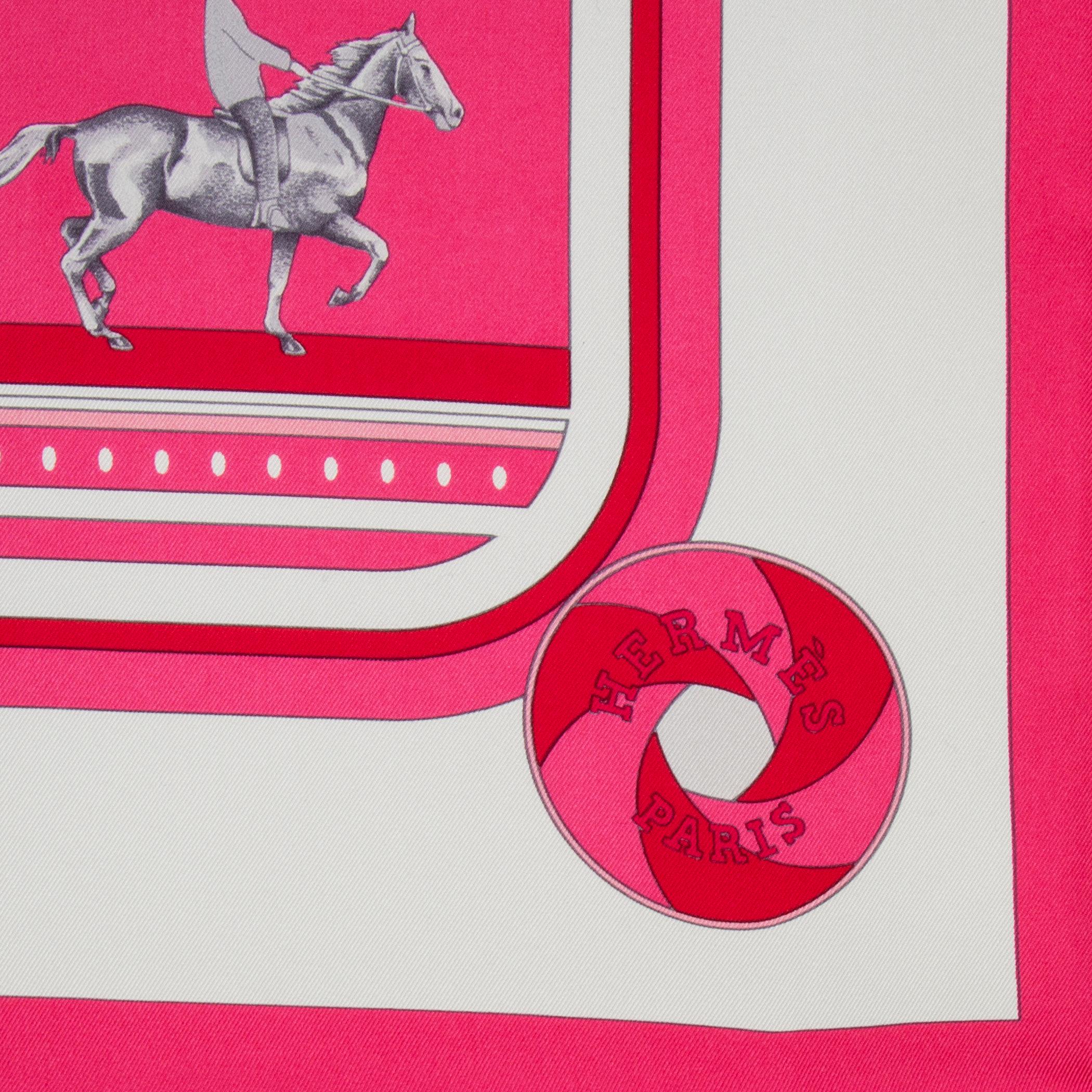 auth HERMES pink white SEQUENCES 90 silk twill Scarf In New Condition For Sale In Zürich, CH