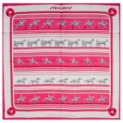 auth HERMES pink white SEQUENCES 90 silk twill Scarf