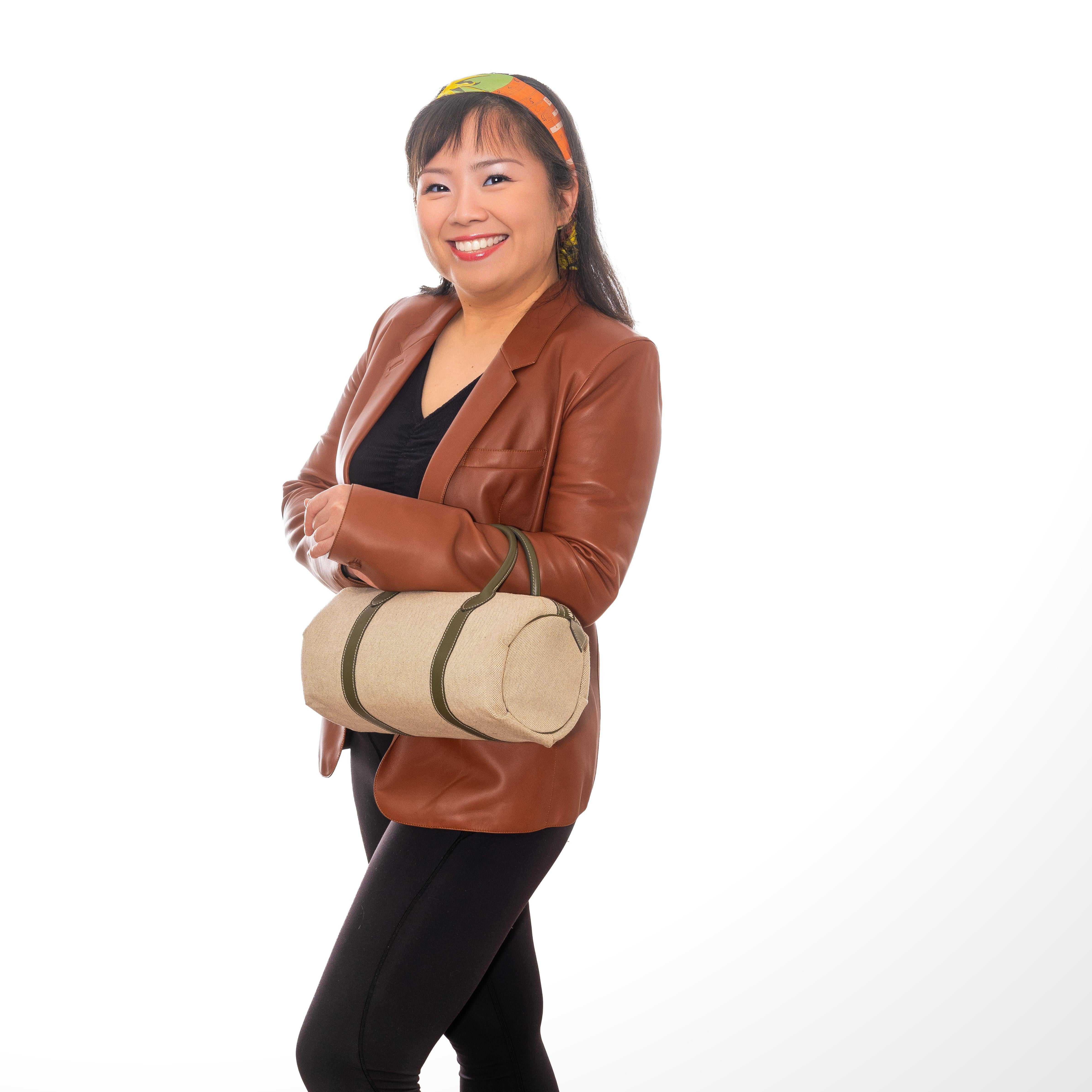 Auth. Hermès Bag Polochon - 30cm Canvas Natural/ Leather New For Sale 3