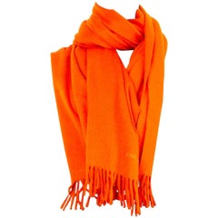 auth HERMES pumpkin orange cashmere JOHNSTON Shawl Stole Scarf