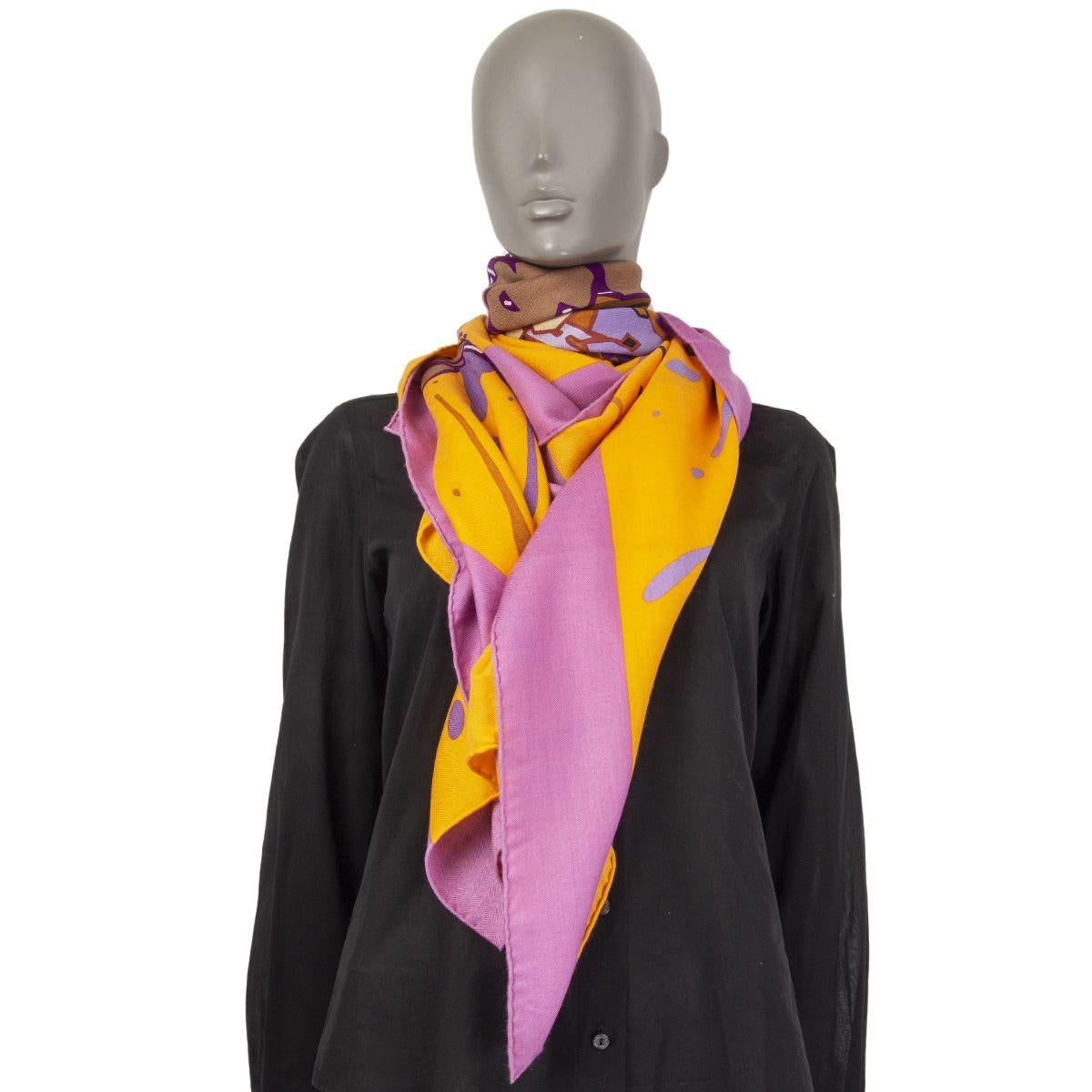 Women's or Men's auth HERMES purple orange Graff Hermes 140 cashmere silk Shawl Scarf