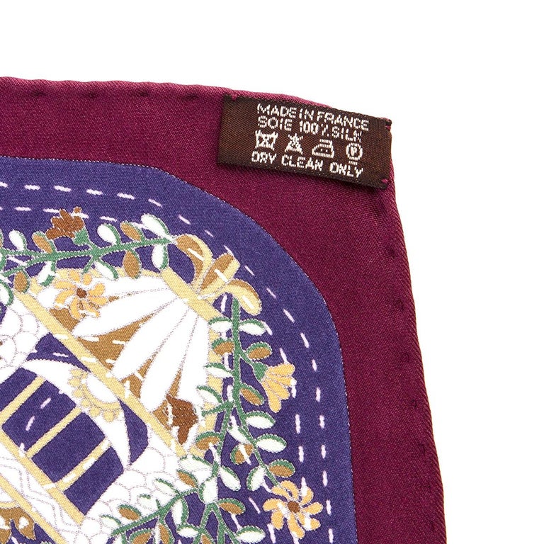 auth HERMES purple PIQUE FLEURI DE PROVENCE 90 silk twill Scarf at 1stDibs