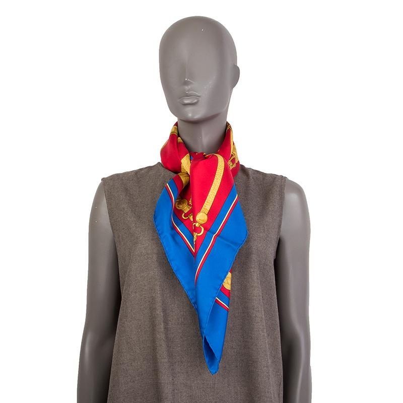 Women's or Men's auth HERMES red blue GAUCHO 90 silk twill Scarf