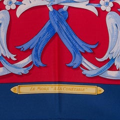 auth HERMES red blue LE MORS A LA CONETABLE 90 silk twill Scarf