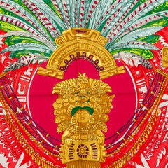 auth HERMES red & burgundy MEXIQUE 90 silk twill Scarf