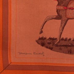 auth HERMES red COUVERTURES ET TENUES DE JOUR 90 silk twill Scarf