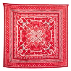 auth HERMES red EPERON d'OR 140 cashmere silk Shawl Scarf