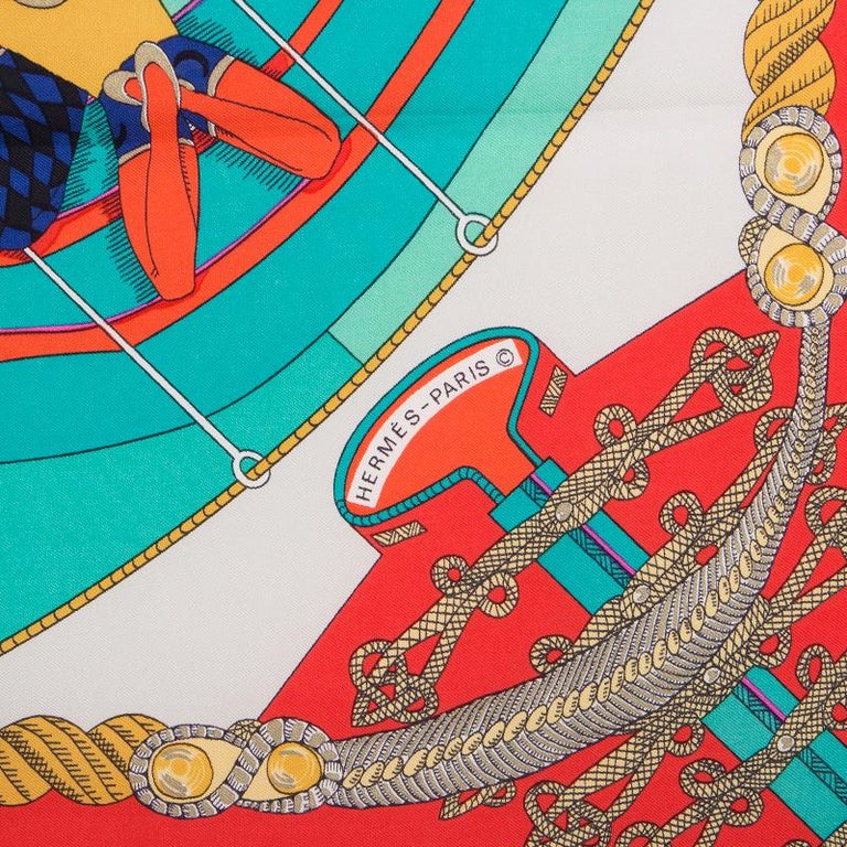 auth HERMES red green CIRCUS 90 silk twill Scarf at 1stDibs