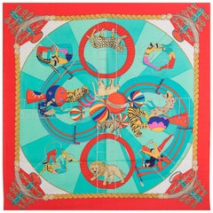 auth HERMES red green CIRCUS 90 silk twill Scarf