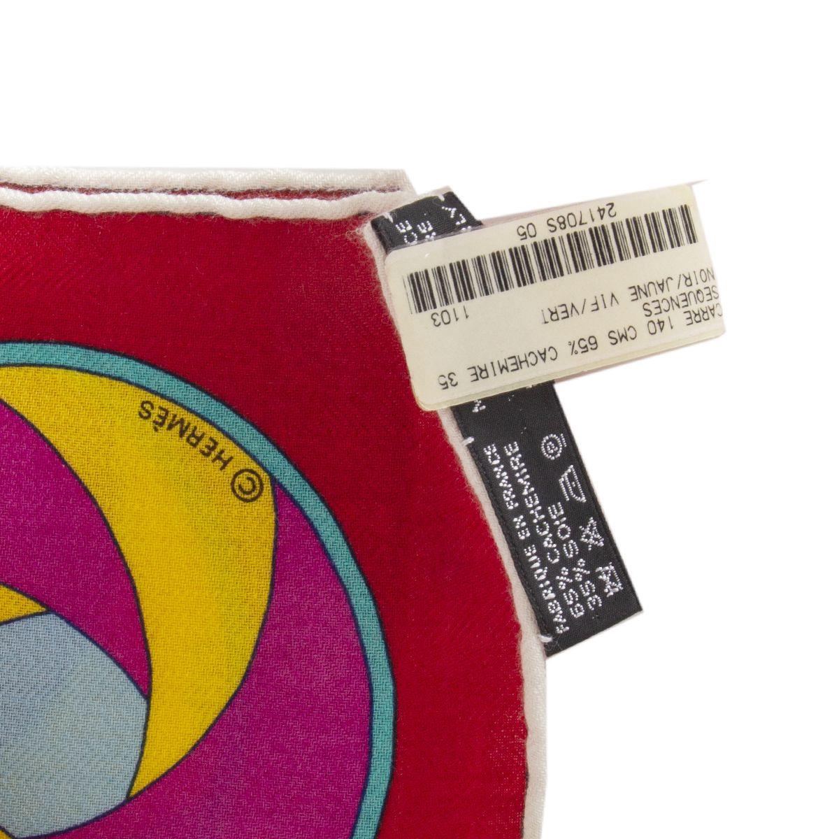 auth HERMES red SEQUENCES 140 cashmere silk Shawl Scarf In New Condition For Sale In Zürich, CH