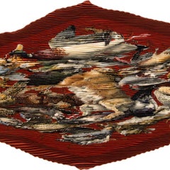 auth HERMES rust red GIBIERS 90 PLISSE silk Scarf