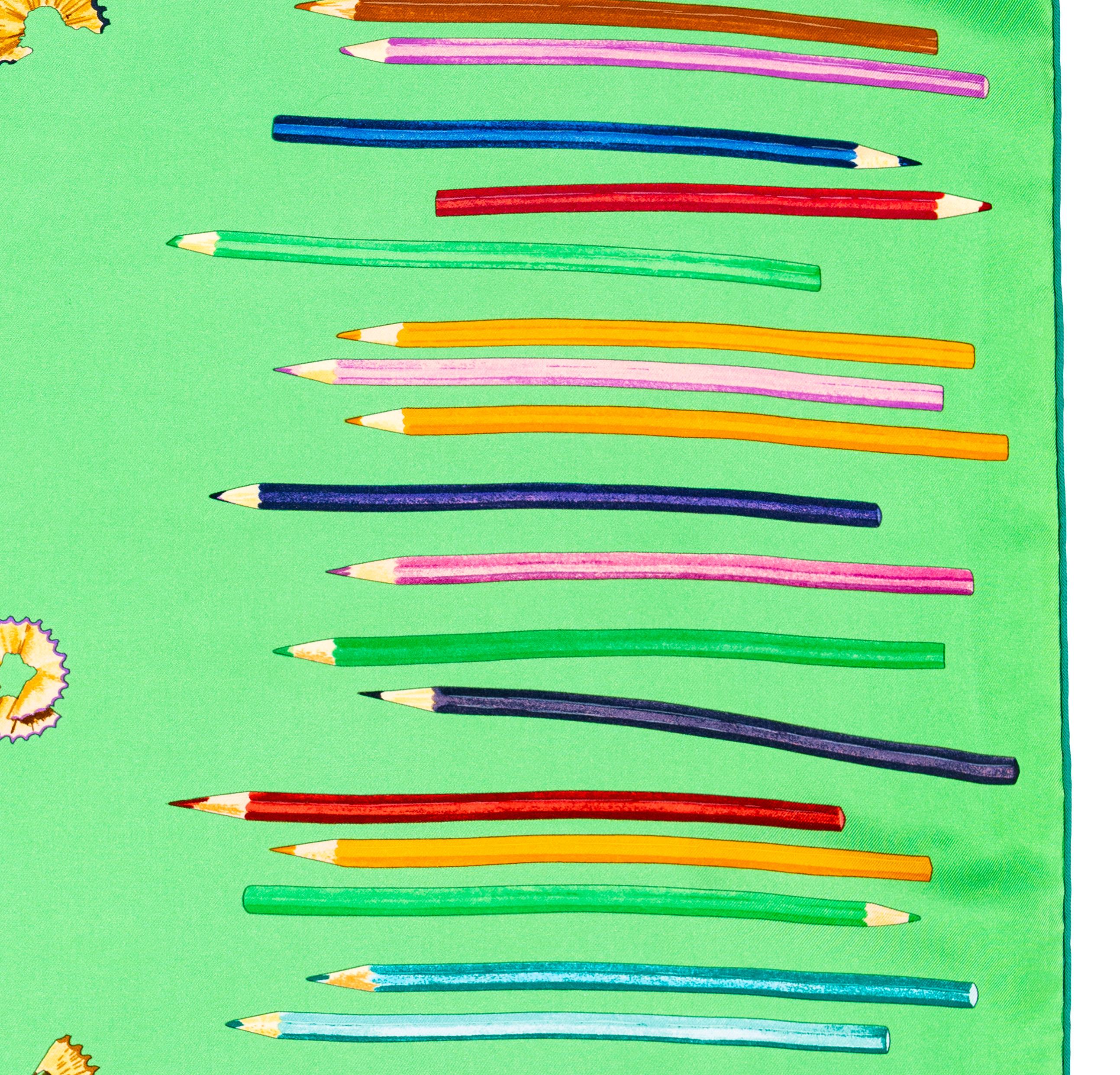 Aut. Bufanda Hermes A vos Crayons - Verde - Exc. Condición Cuidado Etiqueta en venta 6