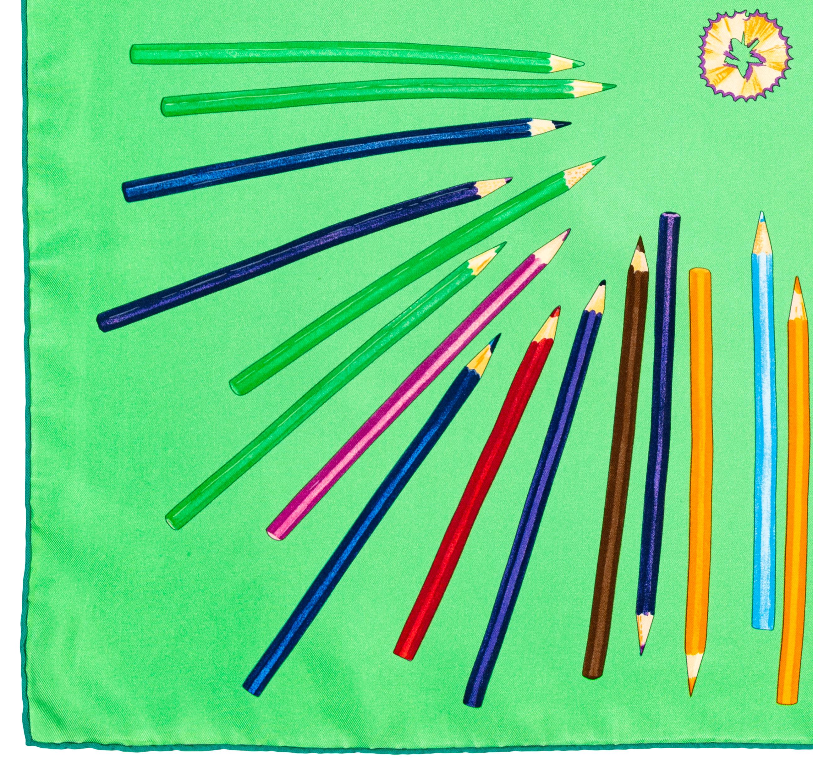 Aut. Bufanda Hermes A vos Crayons - Verde - Exc. Condición Cuidado Etiqueta en venta 7