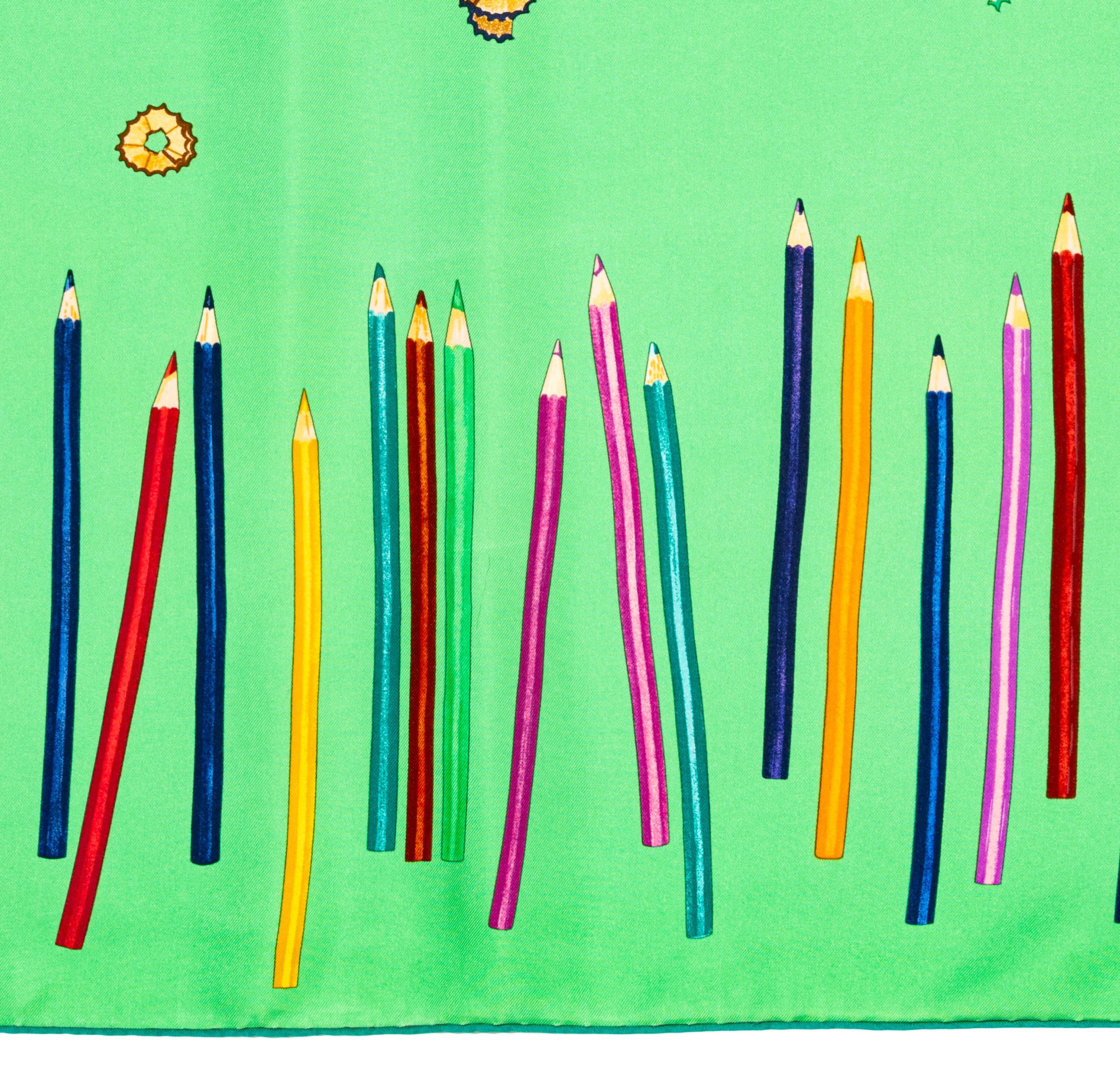 Aut. Bufanda Hermes A vos Crayons - Verde - Exc. Condición Cuidado Etiqueta en venta 8