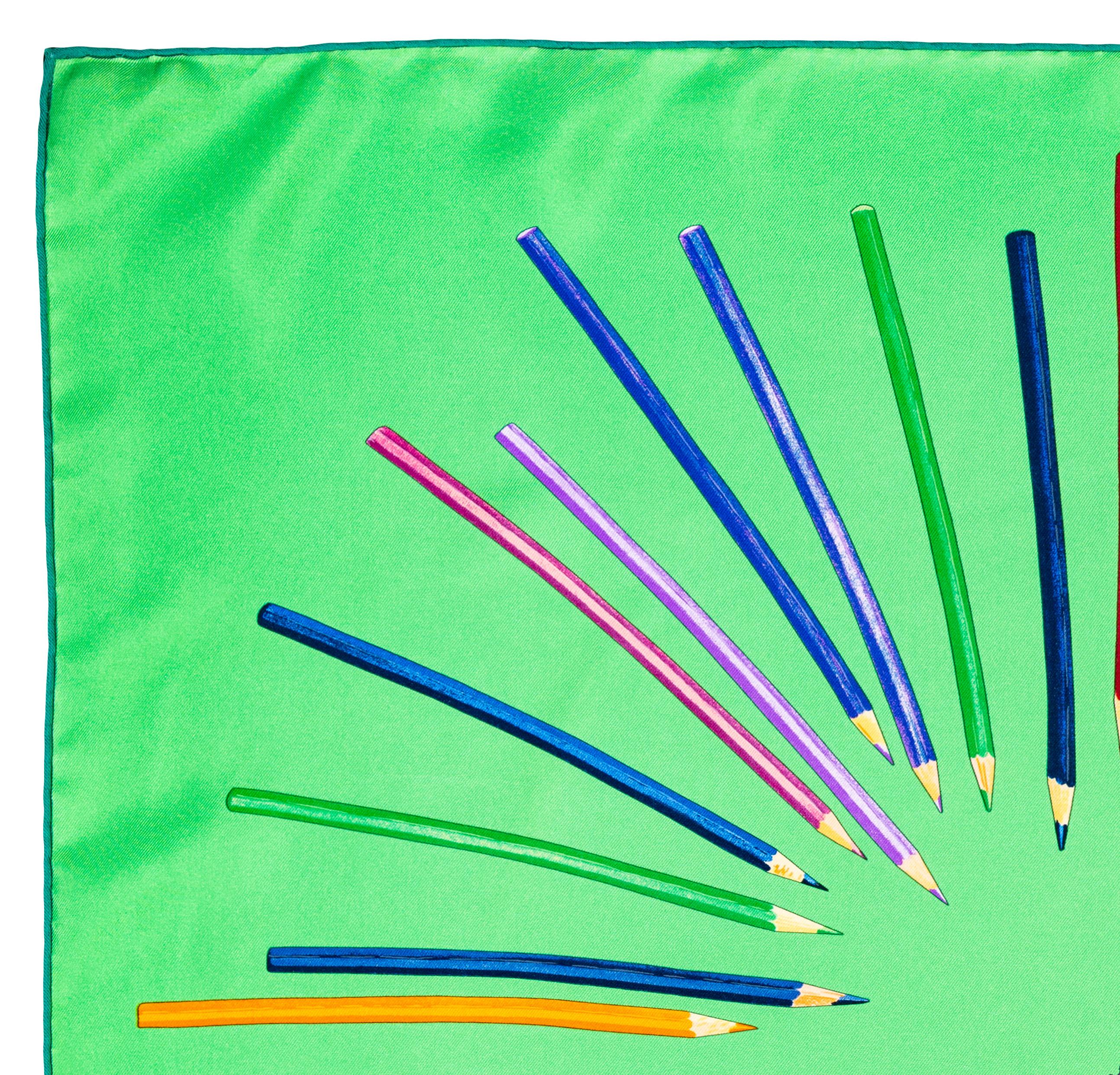 Aut. Bufanda Hermes A vos Crayons - Verde - Exc. Condición Cuidado Etiqueta en venta 1