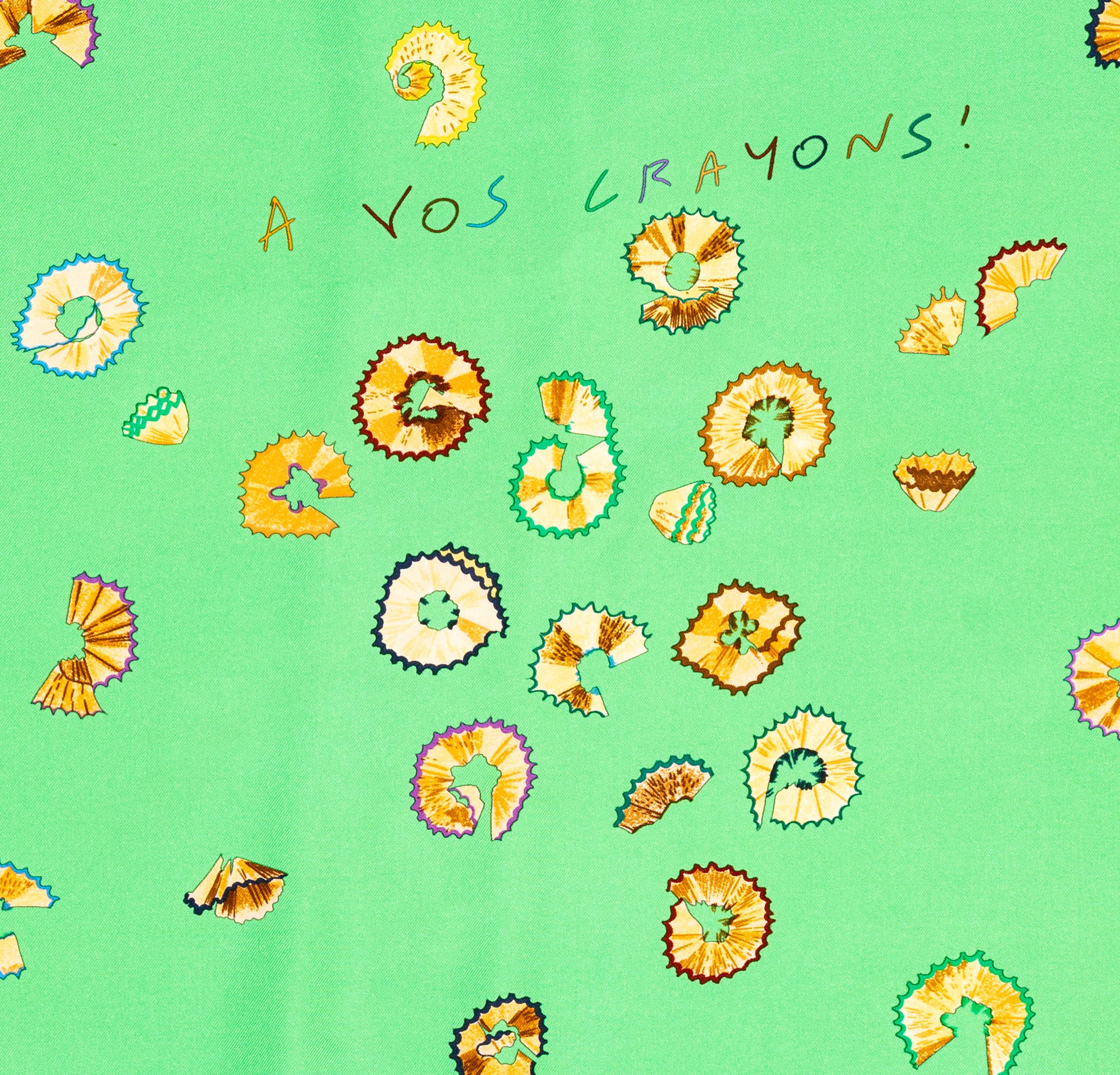 Aut. Bufanda Hermes A vos Crayons - Verde - Exc. Condición Cuidado Etiqueta en venta 5