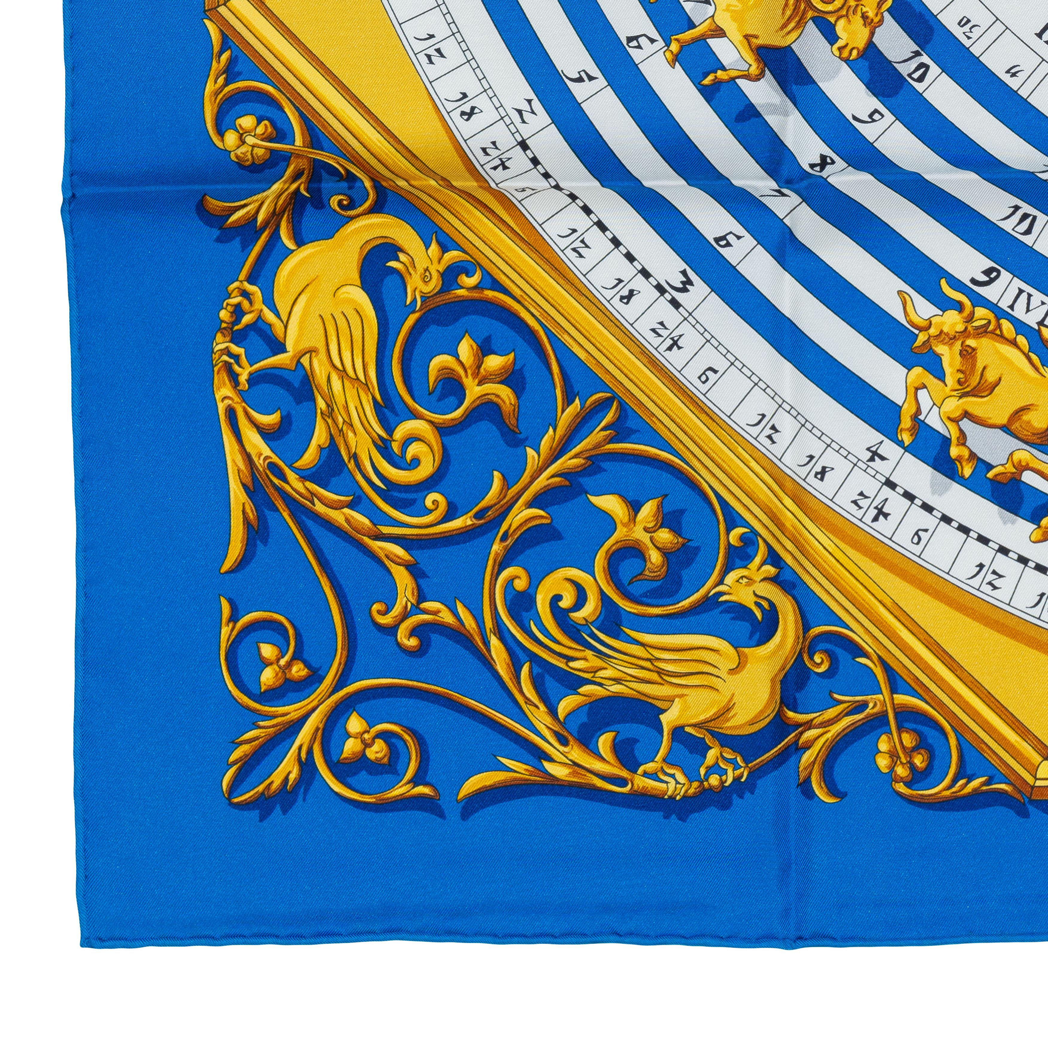 Auth. Hermès Scarf Astrologie Forever - Bleu Cobalt Vieil Or Blanc New Store Tag For Sale 6