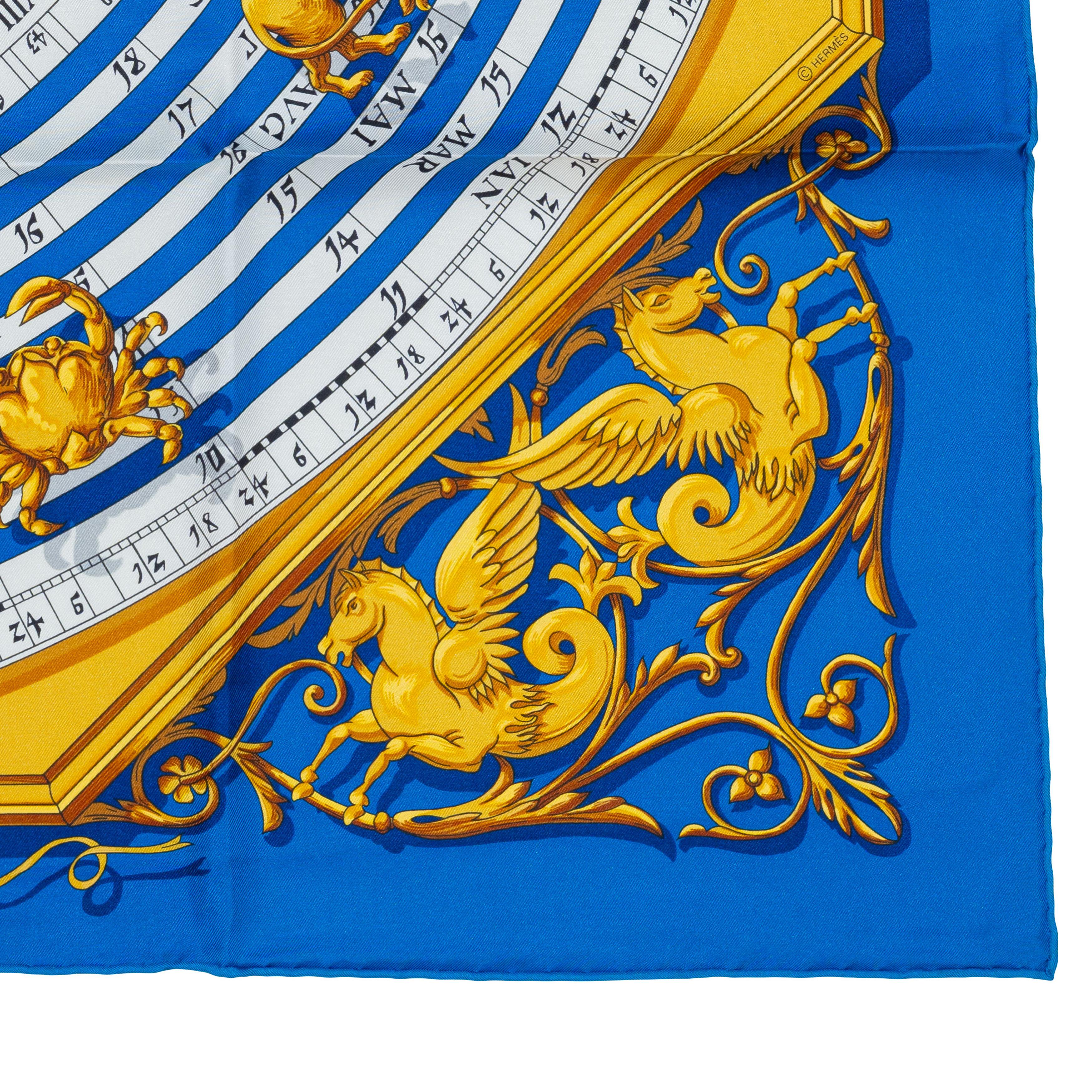 Auth. Hermès Scarf Astrologie Forever - Bleu Cobalt Vieil Or Blanc New Store Tag For Sale 8