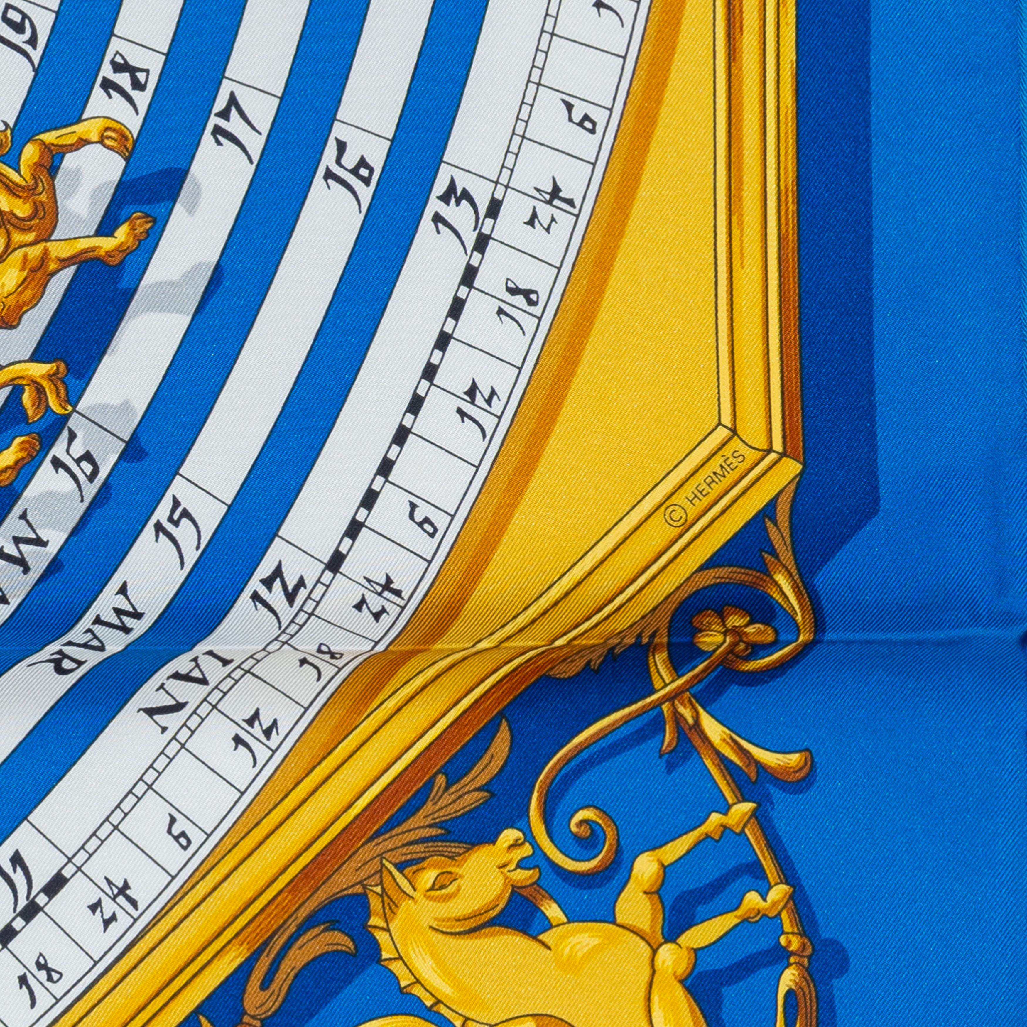 Gray Auth. Hermès Scarf Astrologie Forever - Bleu Cobalt Vieil Or Blanc New Store Tag For Sale
