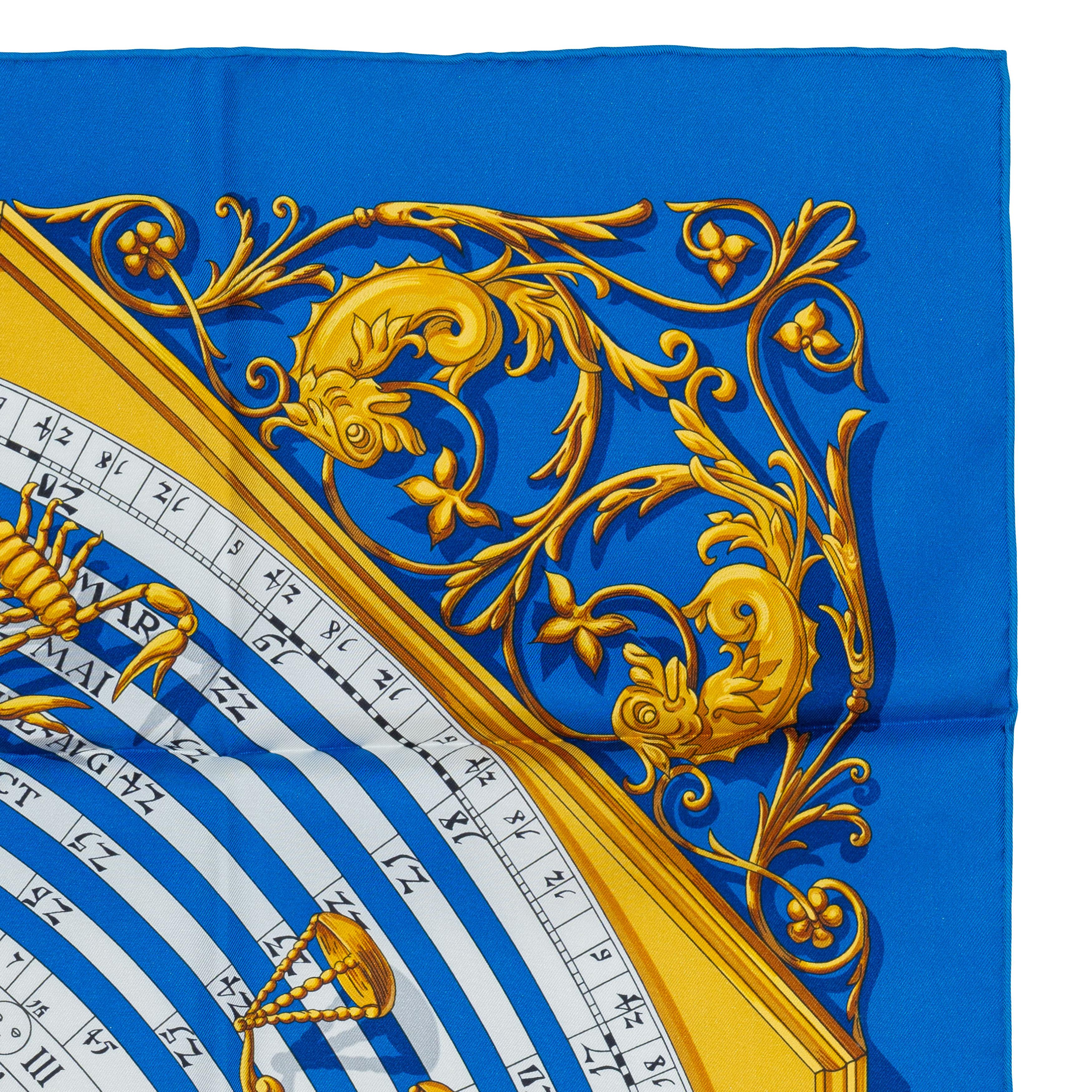 Auth. Hermès Scarf Astrologie Forever - Bleu Cobalt Vieil Or Blanc New Store Tag For Sale 2
