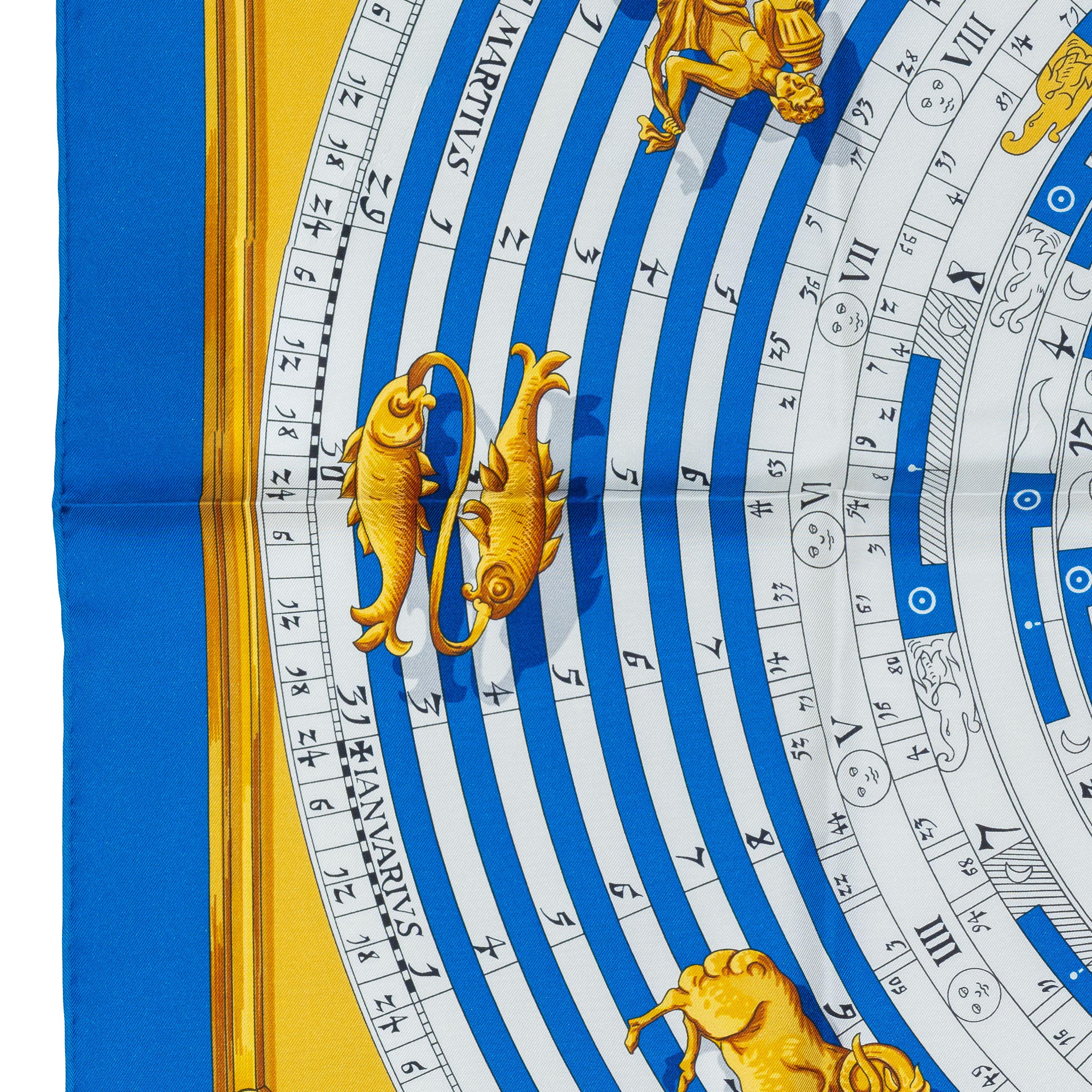 Auth. Hermès Scarf Astrologie Forever - Bleu Cobalt Vieil Or Blanc New Store Tag For Sale 3