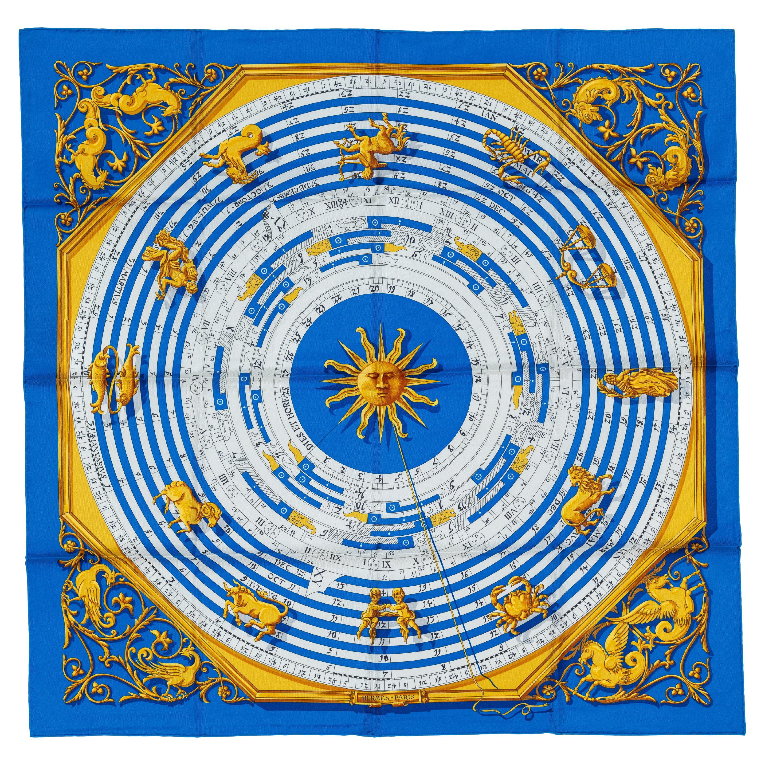 Aut. Hermès Bufanda Astrologie Forever - Bleu Cobalt Vieil Or Blanc Nueva Etiqueta de la Tienda