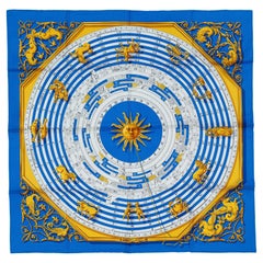 Auth. Hermès Foulard Astrologie Forever - Bleu Cobalt Vieil Or Blanc New Store Tag
