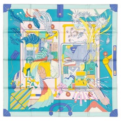 Auth. Hermes Scarf - Bagage a Main - Turquoise Rose Pal - New with Store Tag