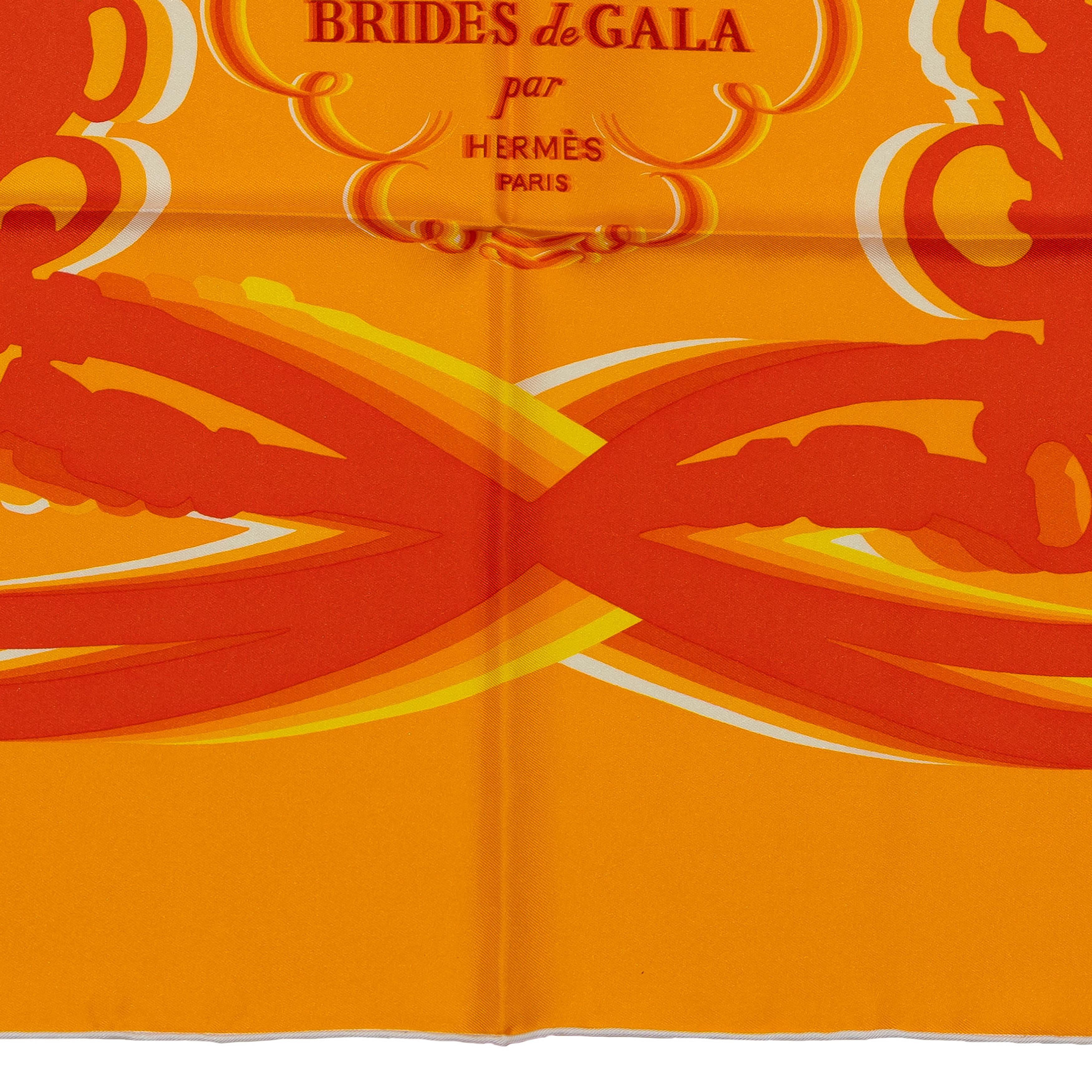 Auth. Hermès Foulard Brides de Gala Shadow - Soleil Orange Yellow - New Care Tag 7