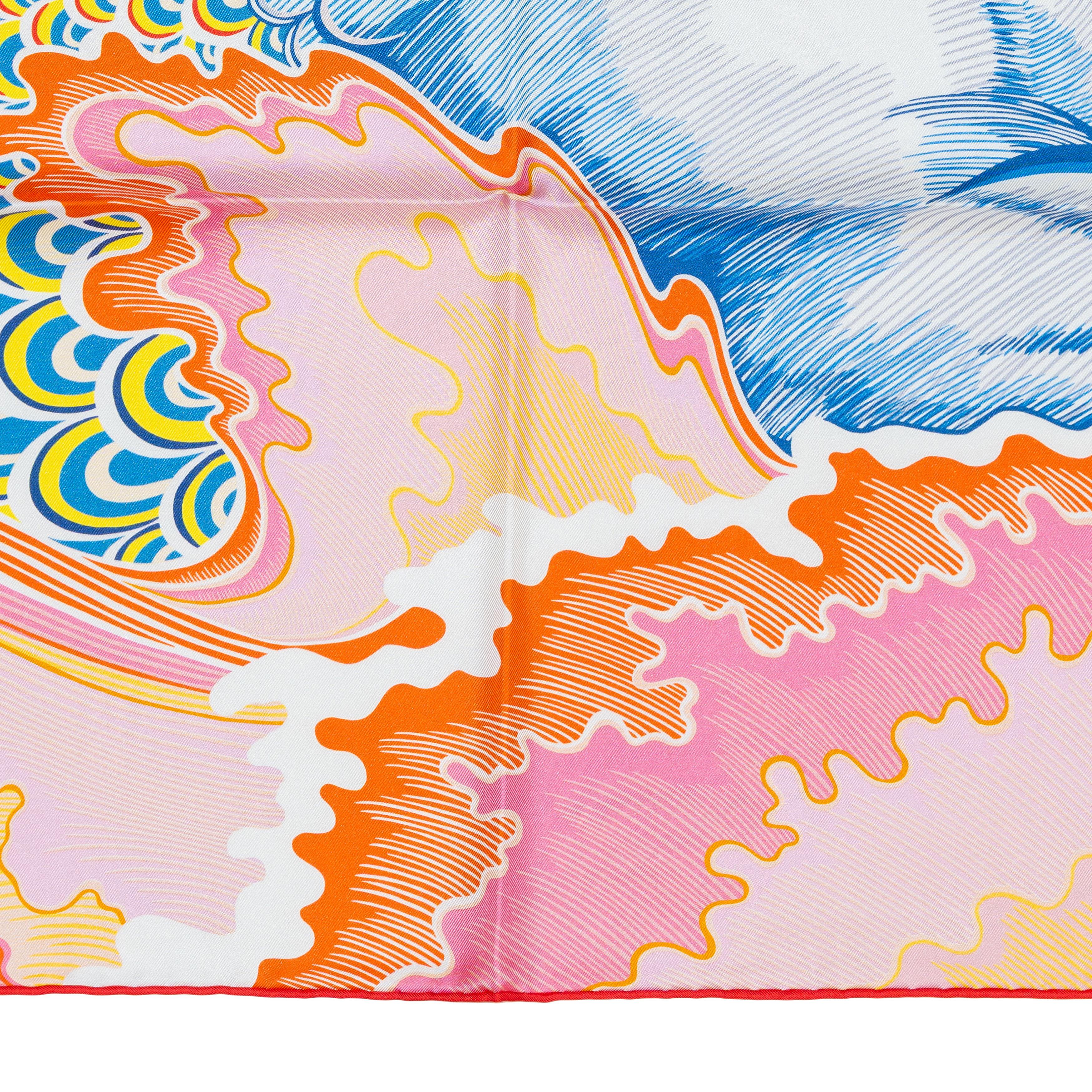 Auth. Hermès Foulard Cheval Sirène - Double Face - Bleu Ciel Rose New Store Tag en vente 5