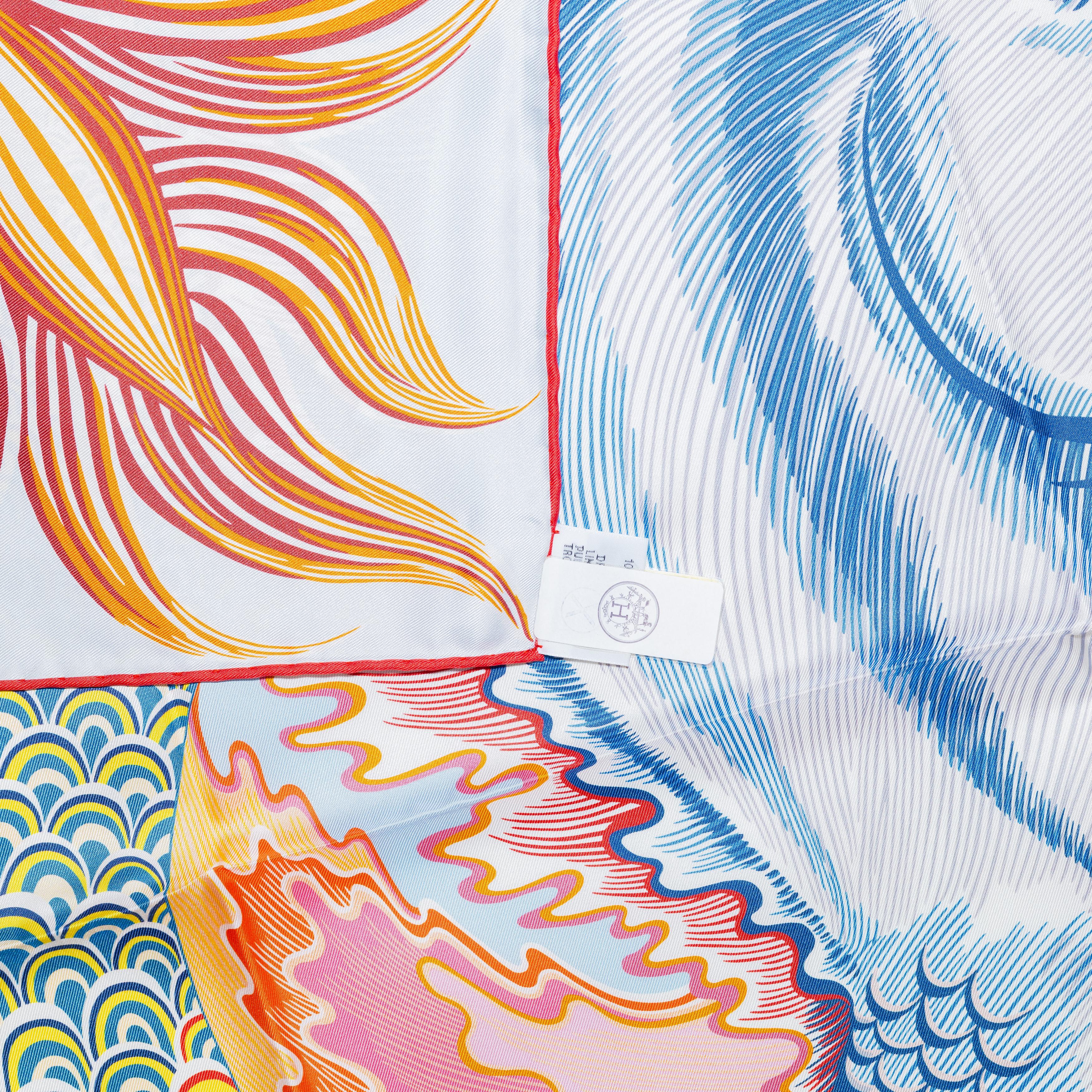 Auth. Hermès Foulard Cheval Sirène - Double Face - Bleu Ciel Rose New Store Tag en vente 9