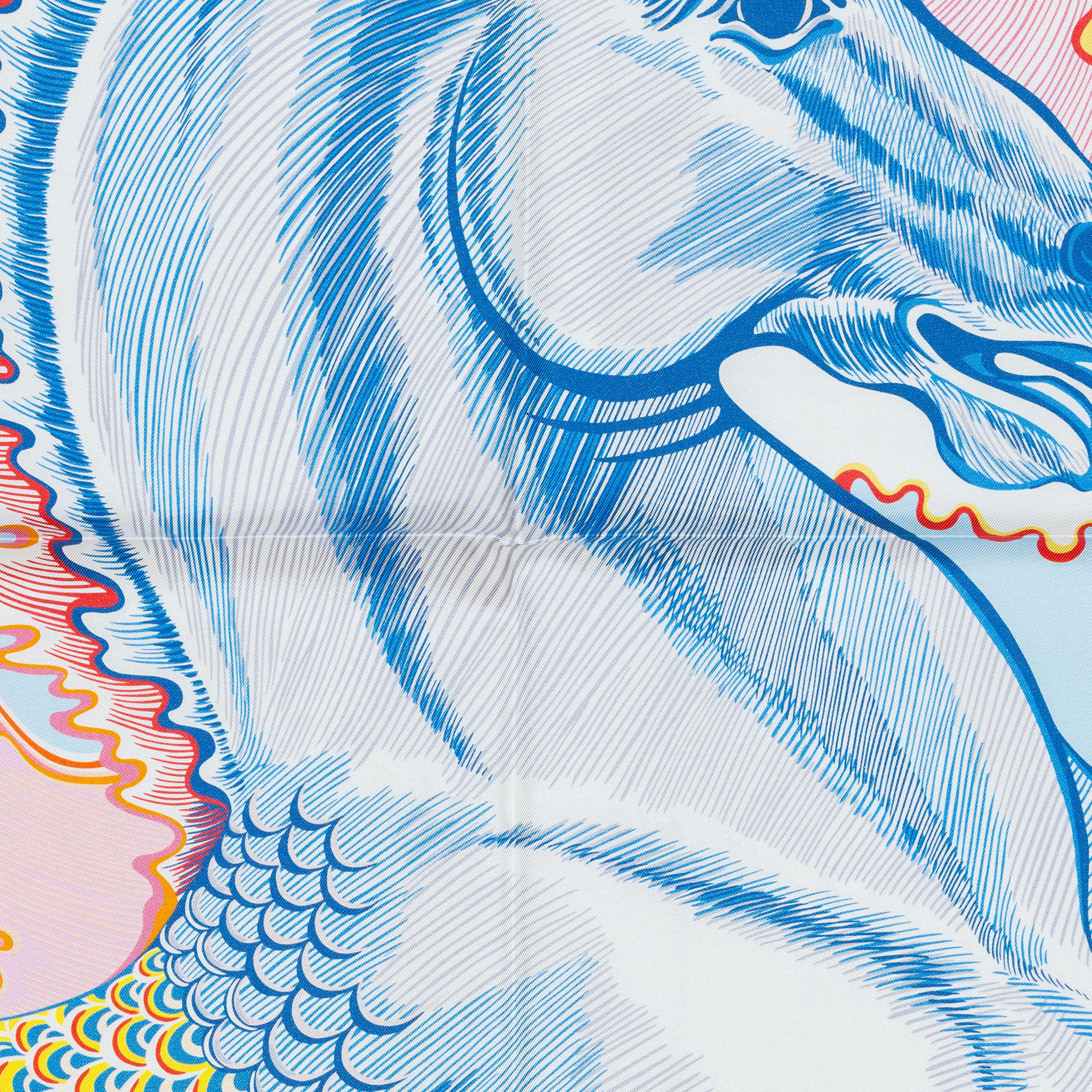 Auth. Hermès Foulard Cheval Sirène - Double Face - Bleu Ciel Rose New Store Tag en vente 2