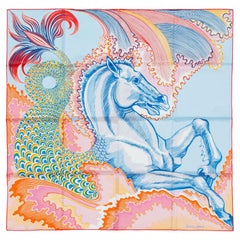 Aut. Hermès Bufanda Cheval Sirène - Doble Cara - Bleu Ciel Rose Nueva Etiqueta de la Tienda