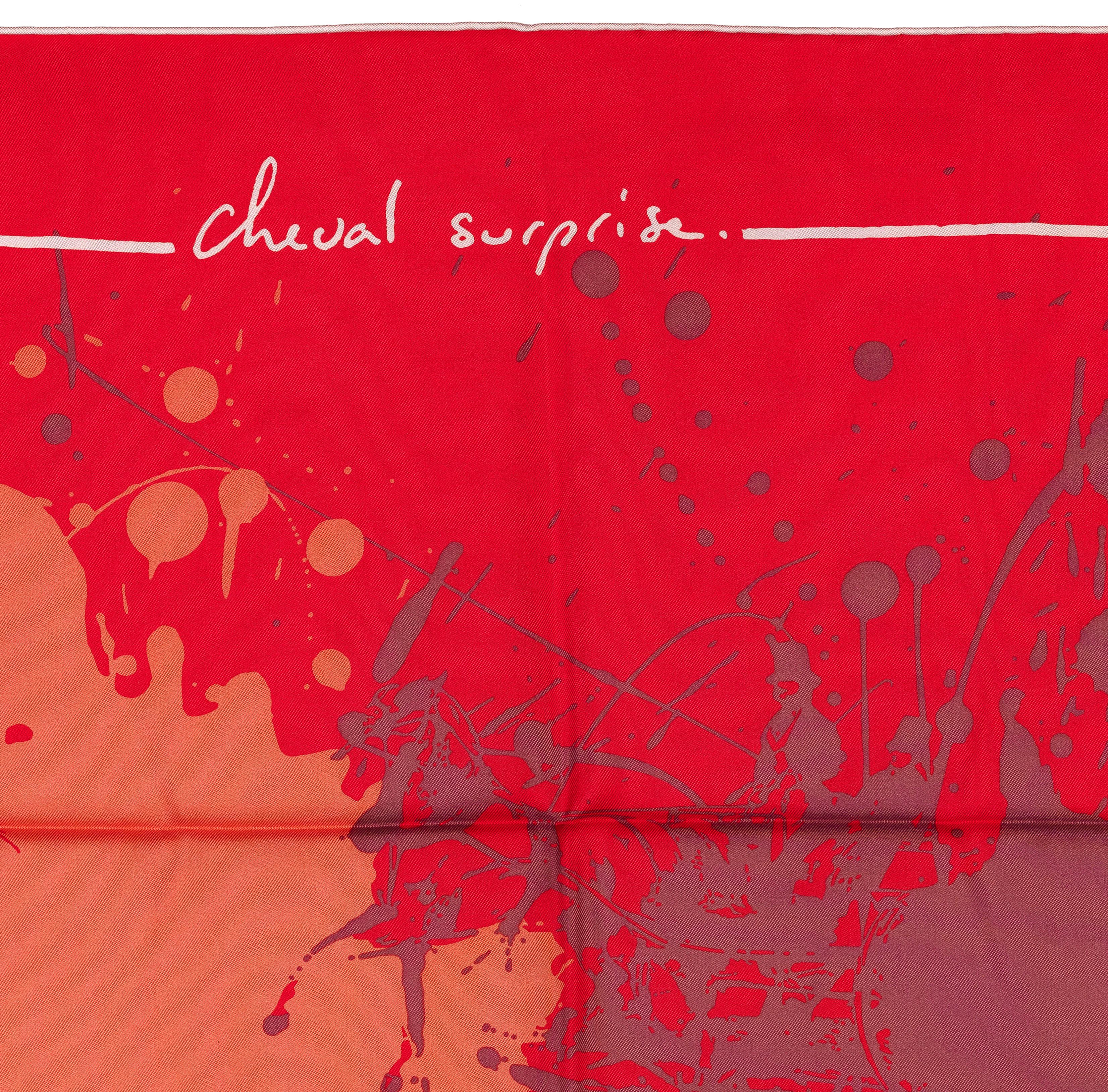 Auth. Hermes Foulard Cheval Surprise - White Red - NWCTS NEW Rare ! en vente 1