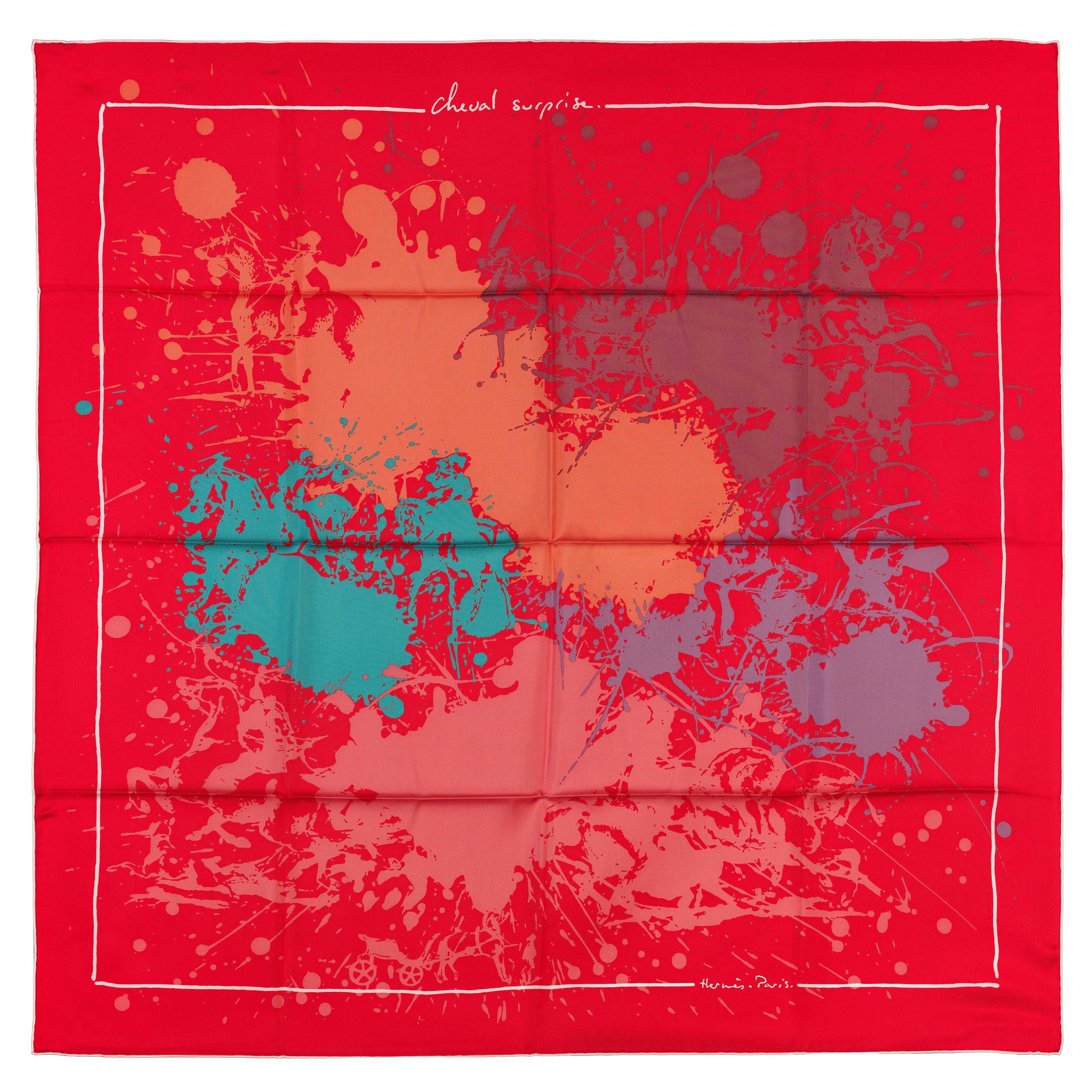 Auth. Hermes Scarf Cheval Surprise - White Red - NWCTS NEW Rare!