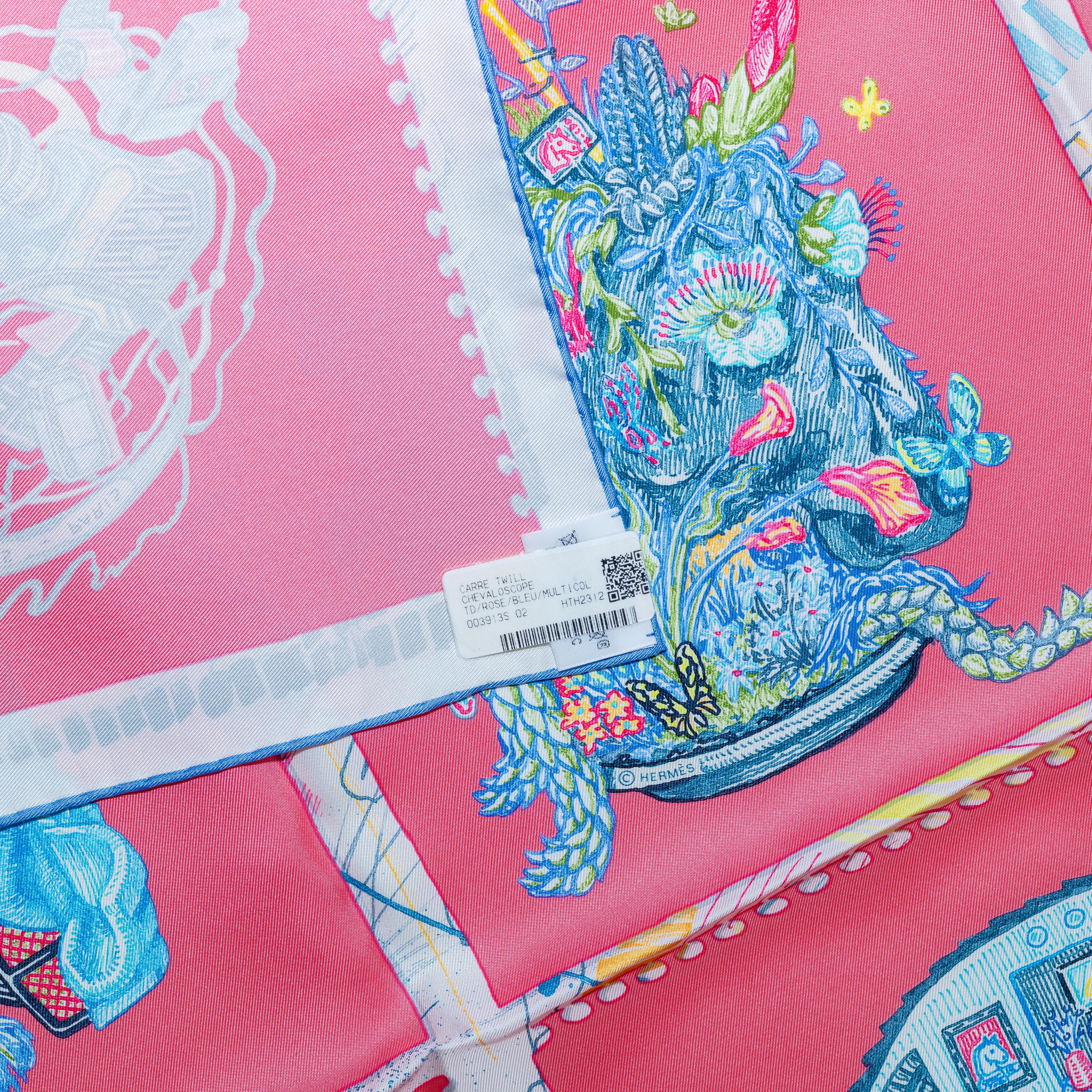 Auth. Hermès Scarf Chevaloscope - Rose Bleu New Store Tag 7