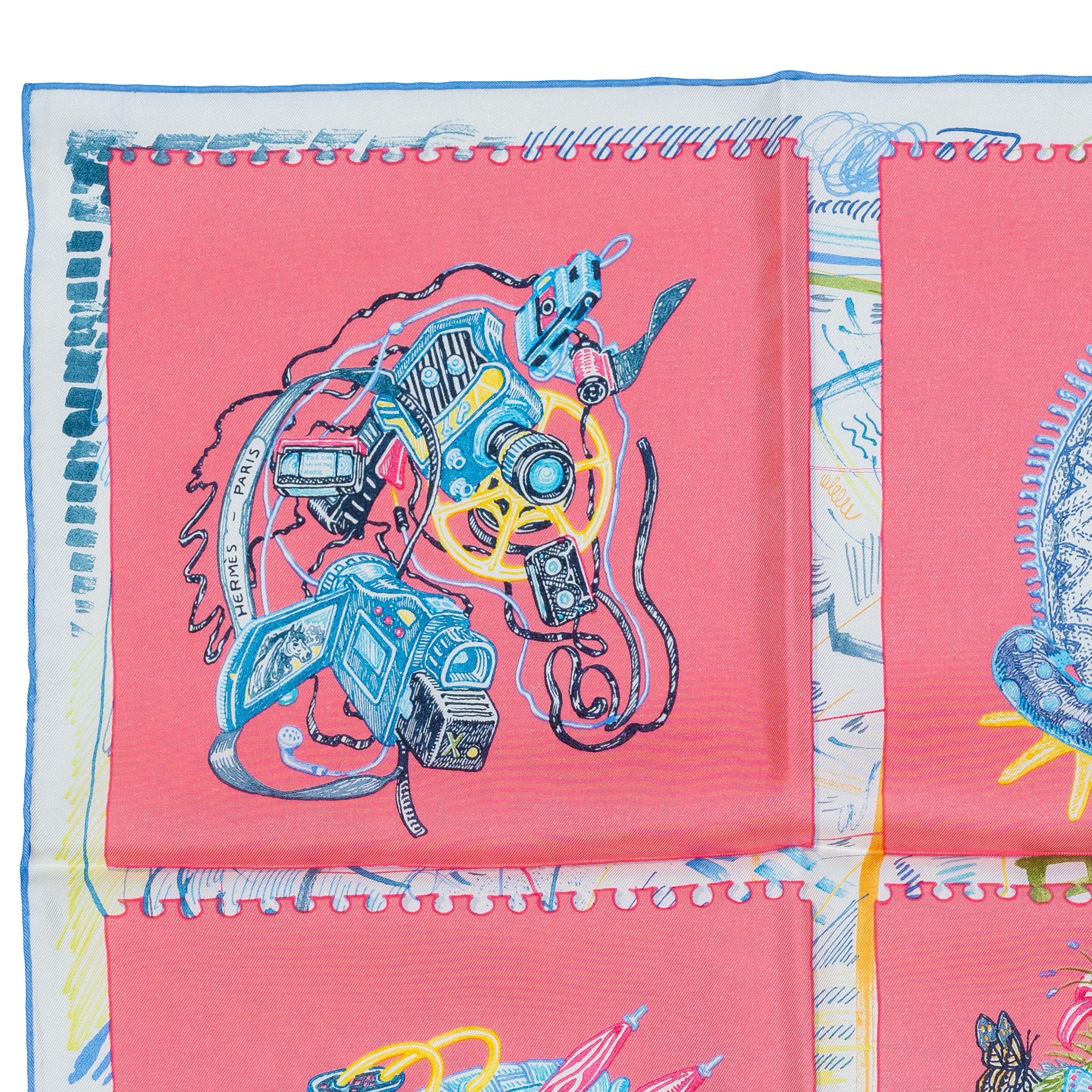 Beige Auth. Hermès Scarf Chevaloscope - Rose Bleu New Store Tag