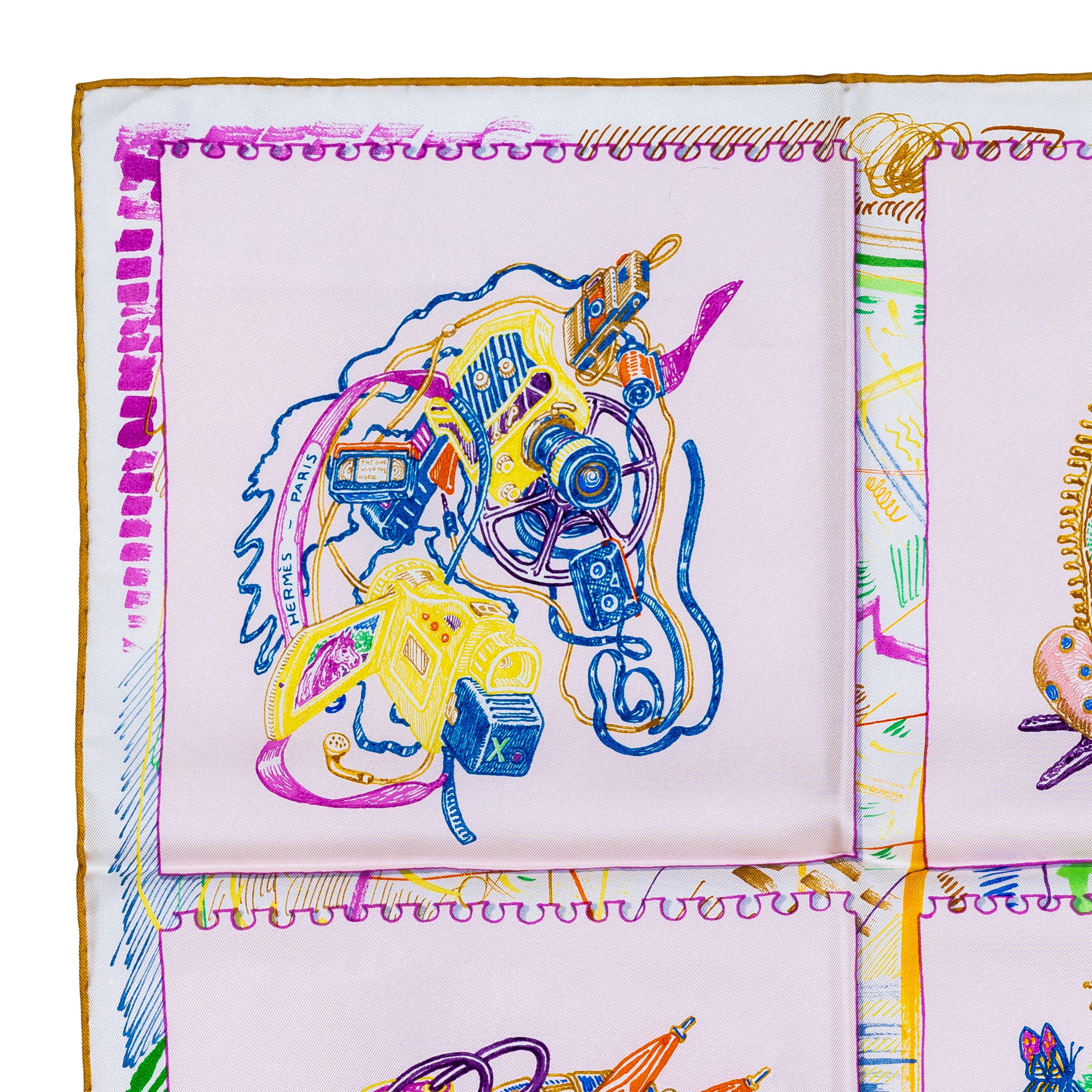 Gray Auth. Hermès Scarf Chevaloscope - Rose Nacré Ver New Store Tag
