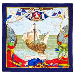 Aut. Pañuelo Hermes Christopher Colombus - Jacquard - Bleu Vif  - Exc. Condición
