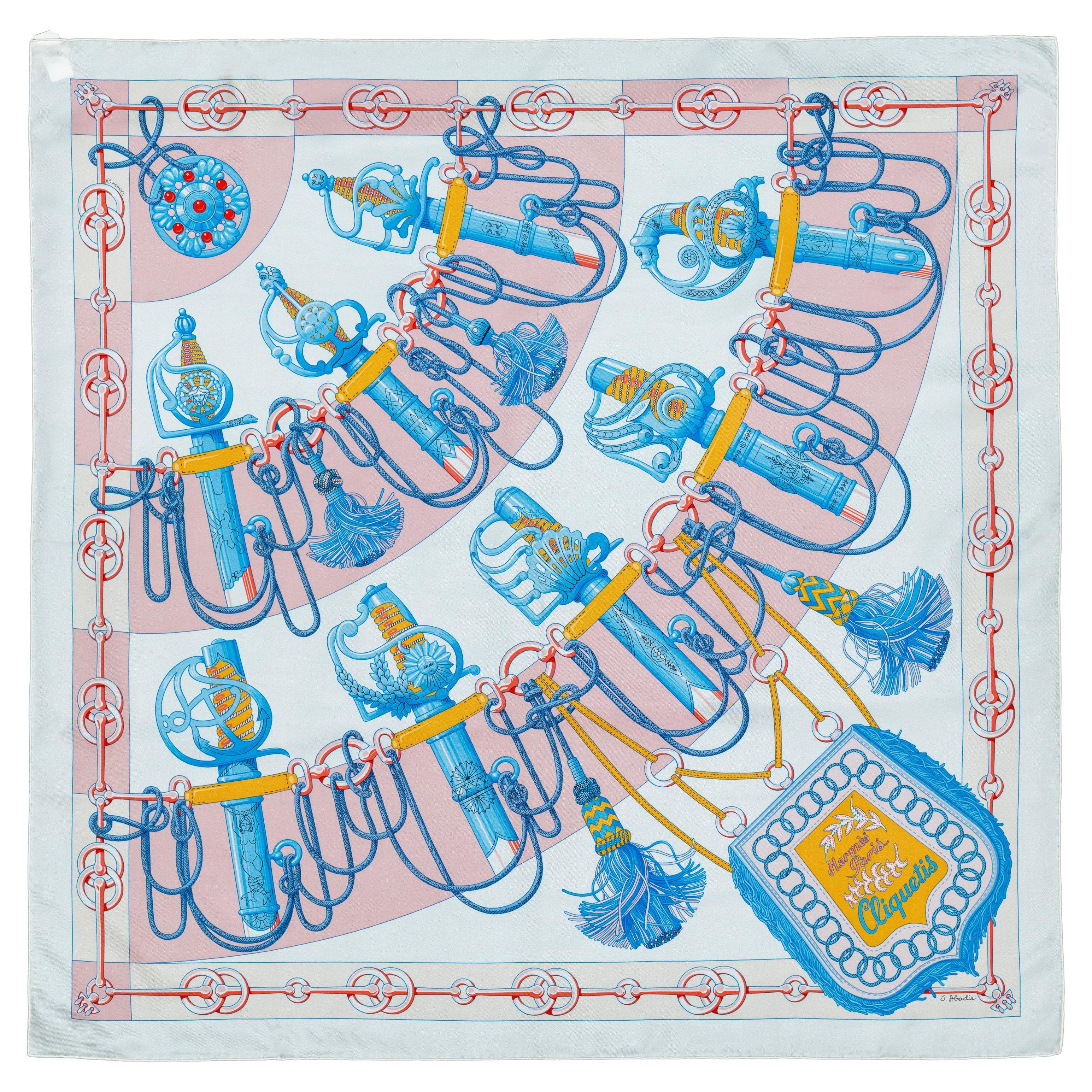 Auth. Hermès Scarf  Cliquetis - Blanc Rose poudre - New Store Tag For Sale