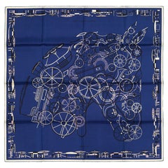 Auth. Hermes Scarf -  Complication Equestre - Marine Parme Blanc - New with Tag