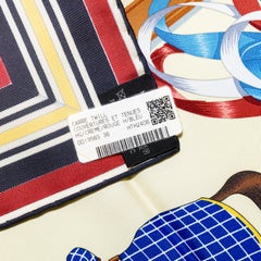 Auth. Hermes Scarf Couvertures et Tenues de Jour Creme Rouge Bleu New Store Tag