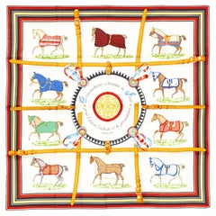 Auth. Hermes Scarf Couvertures et Tenues de Jour Creme Rouge Bleu New Store Tag Auth. Hermes Scarf Couvertures et Tenues de Jour Creme Rouge Bleu New Store Tag