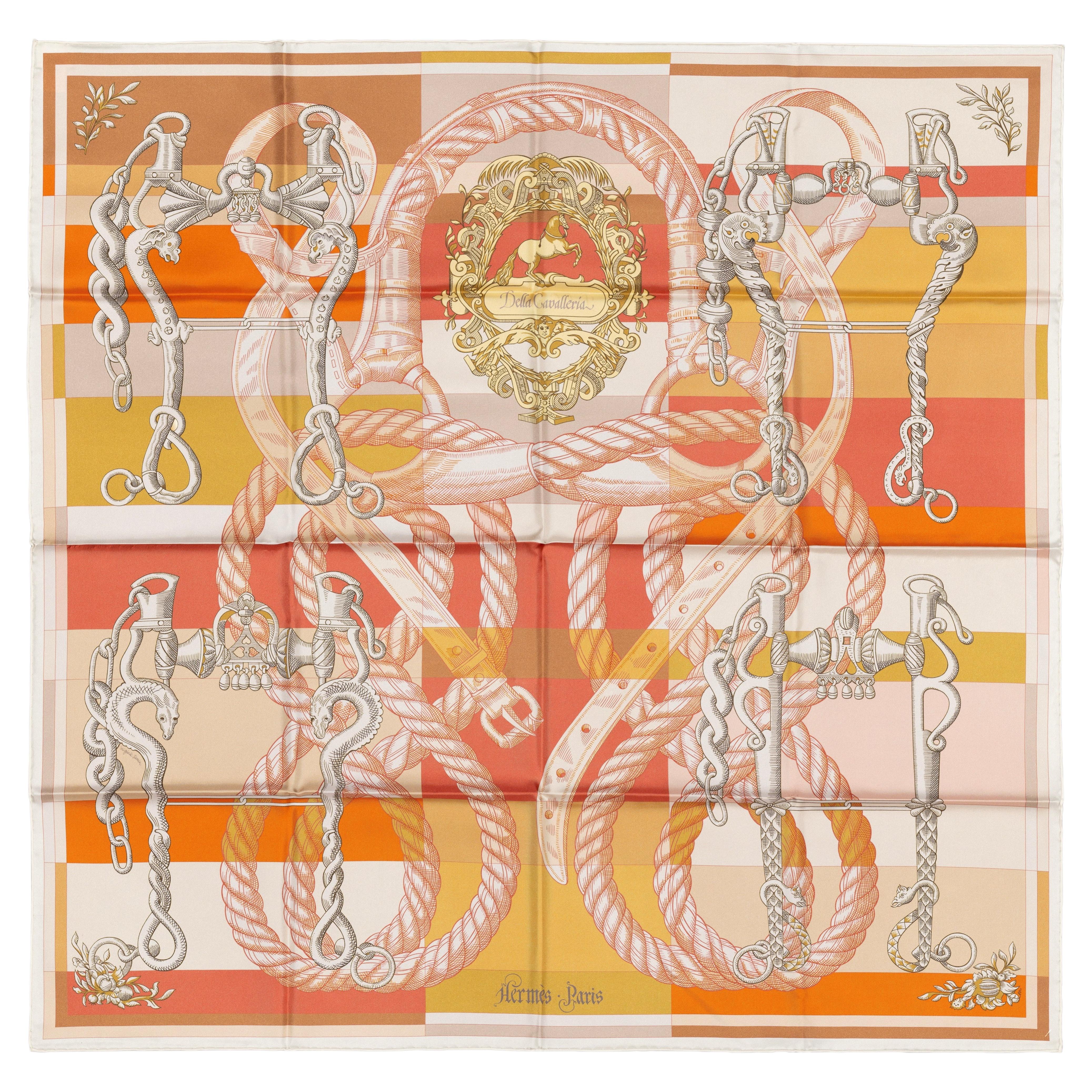 Auth Hermes Sciarpa Della Cavalleria Double Face Blanc Orange Rose - New Store Tag