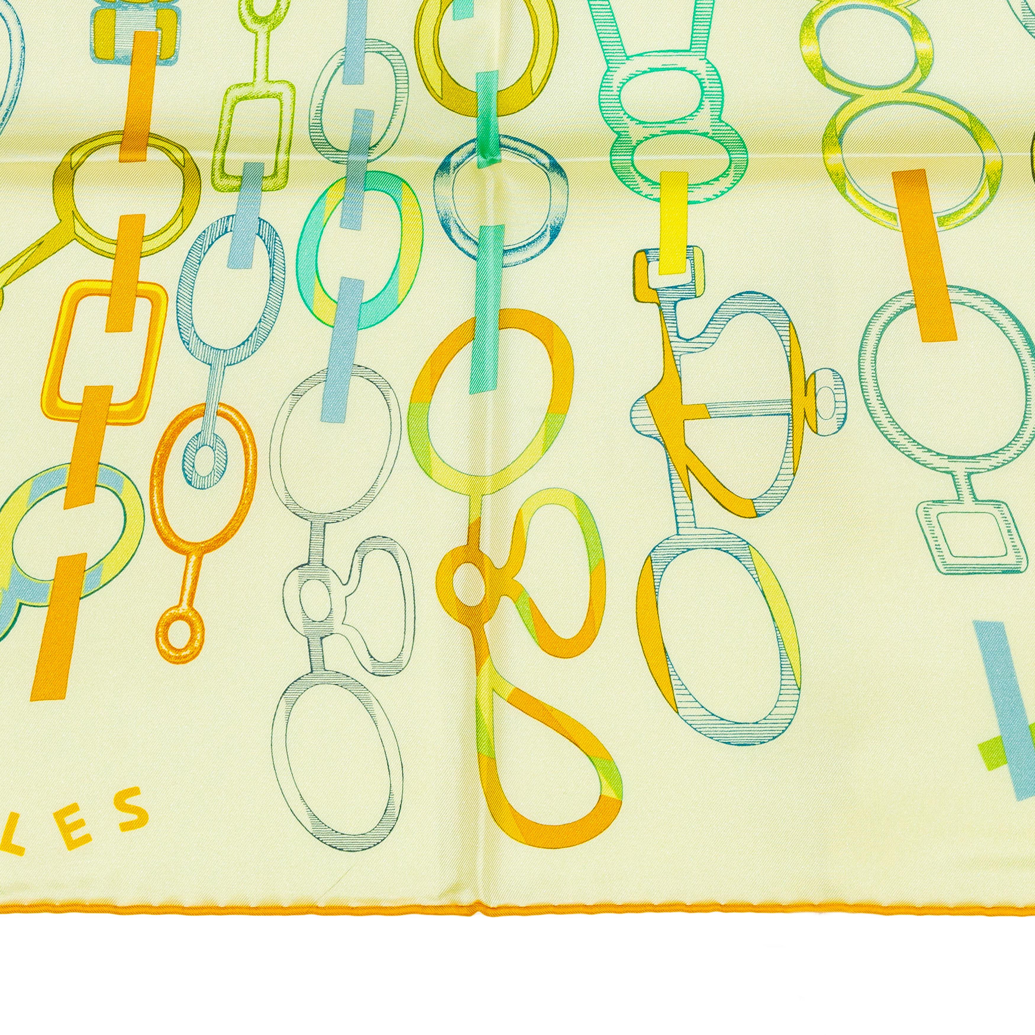 Auth. Hermès Foulard Do Re Boucles - Jaune Soufre Pale New Store Tag en vente 5