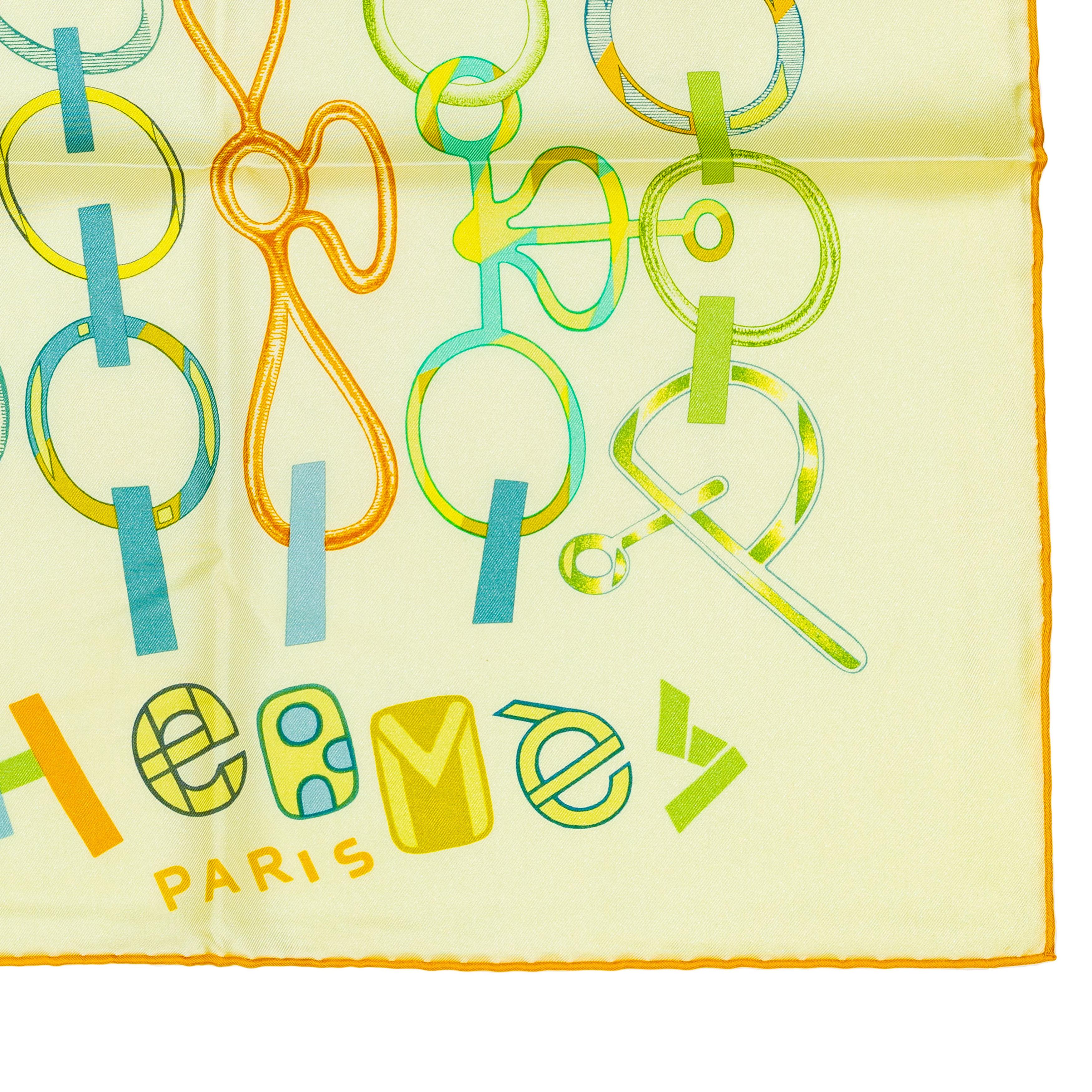 Auth. Hermès Foulard Do Re Boucles - Jaune Soufre Pale New Store Tag en vente 6